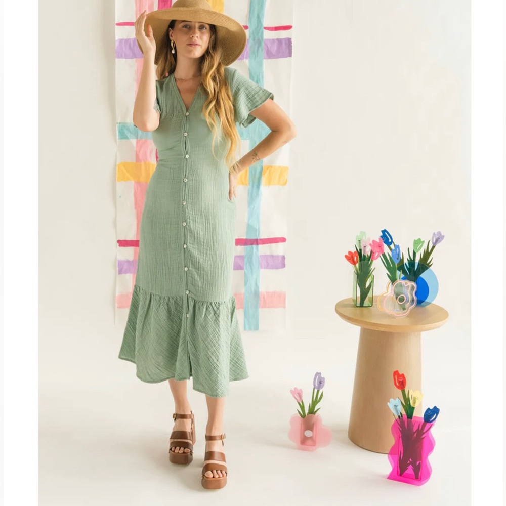 NWT Madewell x Harper Sage Courtyard Dress Jadeite Green